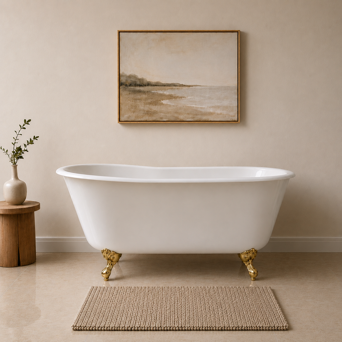 Kingston Heirloom VCTND5328NT2 - Aqua Eden 53-Inch Cast Iron Oval Single Slipper Clawfoot Tub (No Faucet Drillings), White/Polished Brass