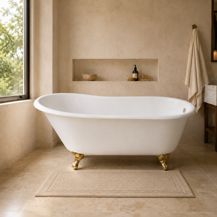 Kingston Heirloom VCTND5328NT7 - Aqua Eden 53-Inch Cast Iron Oval Single Slipper Clawfoot Tub (No Faucet Drillings), White/Brushed Brass