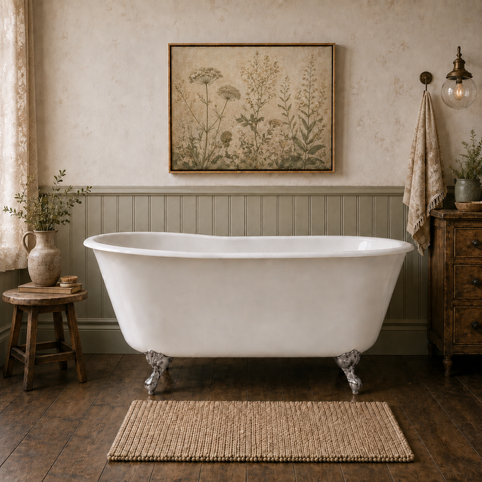 Kingston Heirloom VCTND5328NT8 - Aqua Eden 53-Inch Cast Iron Oval Single Slipper Clawfoot Tub (No Faucet Drillings), White/Brushed Nickel