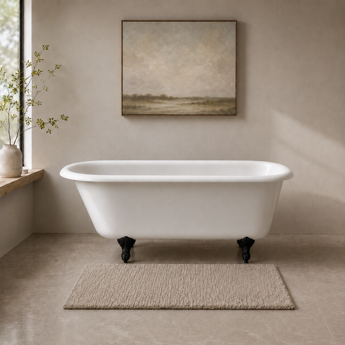 Kingston Heirloom VCTND543019W0 - Aqua Eden 54-Inch Cast Iron Classic Flat-Rim Roll Top Clawfoot Tub (No Faucet Drillings), White/Matte Black