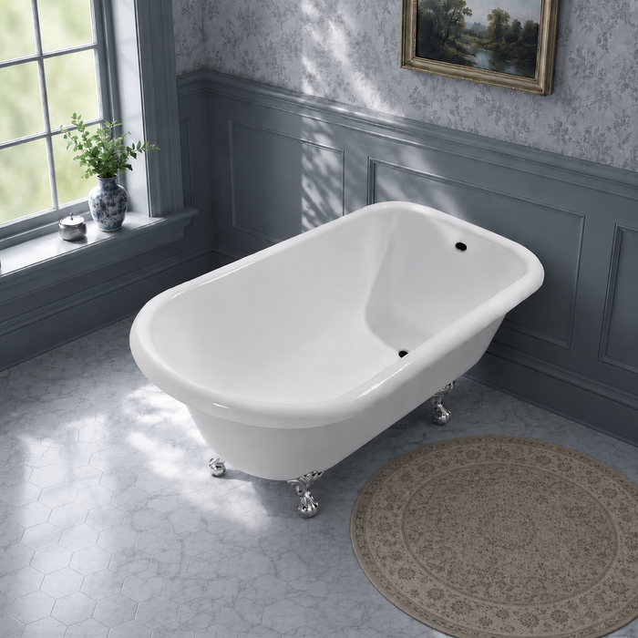 Kingston Heirloom VCTND543019W1 - Aqua Eden 54-Inch Cast Iron Classic Flat-Rim Roll Top Clawfoot Tub (No Faucet Drillings), White/Polished Chrome
