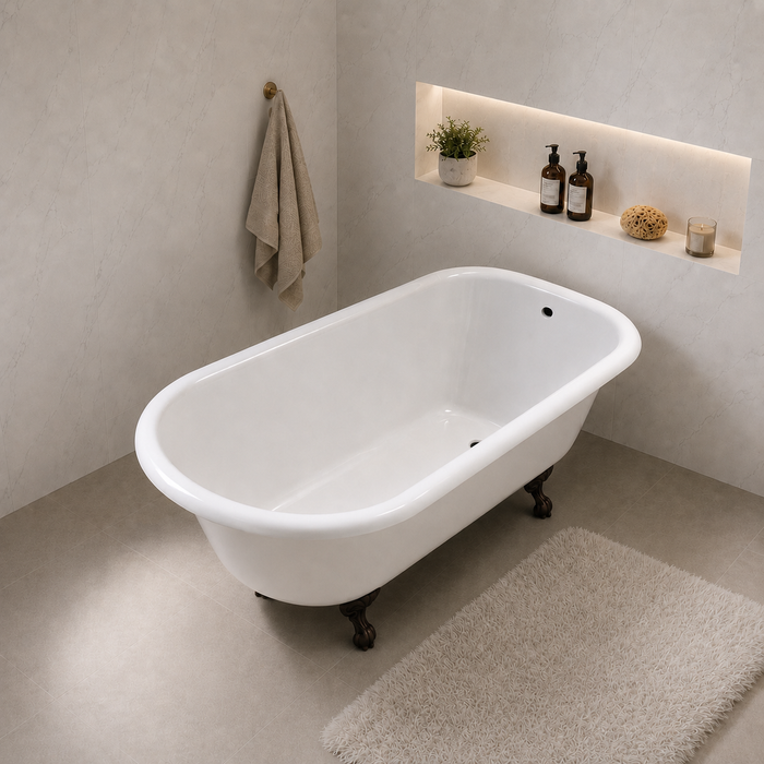 Kingston Heirloom VCTND543019W5 - Aqua Eden 54-Inch Cast Iron Classic Flat-Rim Roll Top Clawfoot Tub (No Faucet Drillings), White/Oil Rubbed Bronze