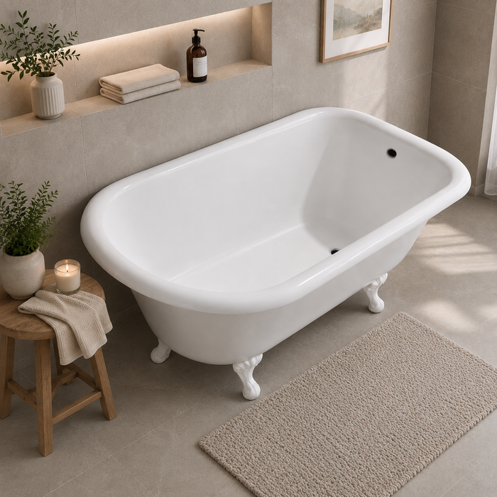 Kingston Heirloom VCTND543019WH - Aqua Eden 54-Inch Cast Iron Classic Flat-Rim Roll Top Clawfoot Tub (No Faucet Drillings), White