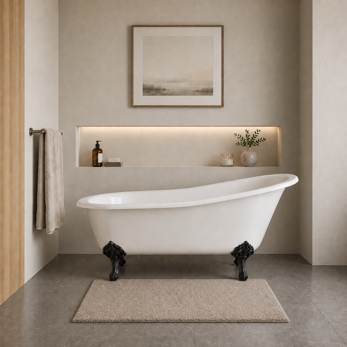 Kingston Heirloom VCTND5431B0 - Tazatina 54-Inch Cast Iron Oval Single Slipper Clawfoot Tub (No Faucet Drillings), White/Matte Black