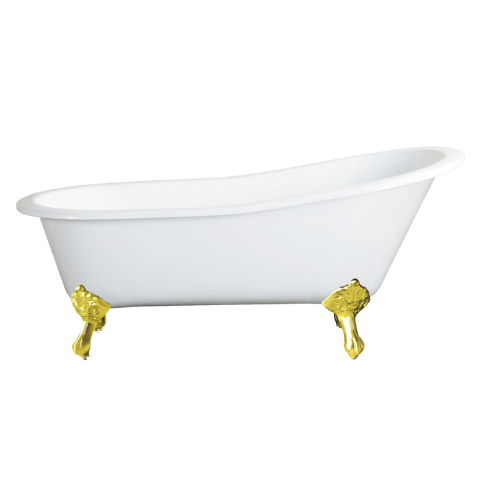 Kingston Heirloom VCTND5431B2 - Tazatina 54-Inch Cast Iron Oval Single Slipper Clawfoot Tub (No Faucet Drillings), White/Polished Brass