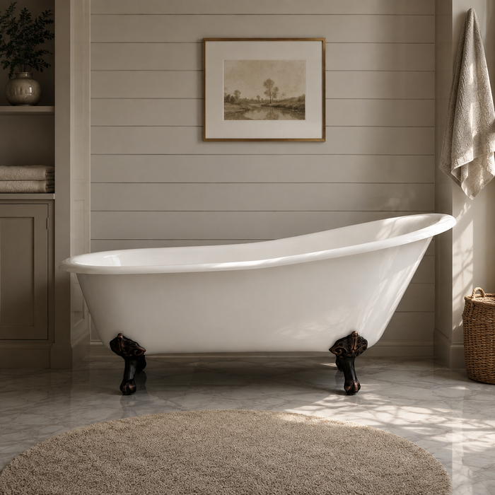 Kingston Heirloom VCTND5431B5 - Tazatina 54-Inch Cast Iron Oval Single Slipper Clawfoot Tub (No Faucet Drillings), White/Oil Rubbed Bronze