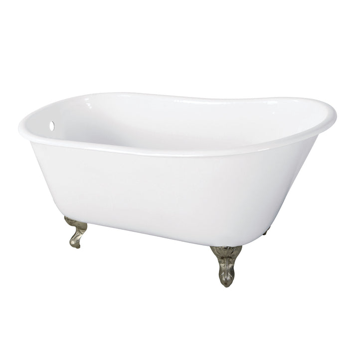 Kingston Heirloom VCTND5728NT8 - Onamia 57-Inch Cast Iron Oval Single Slipper Clawfoot Tub (No Faucet Drillings), White/Brushed Nickel