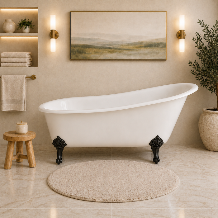 Kingston Heirloom VCTND5731B0 - Tazatina 57-Inch Cast Iron Oval Single Slipper Clawfoot Tub (No Faucet Drillings), White/Matte Black