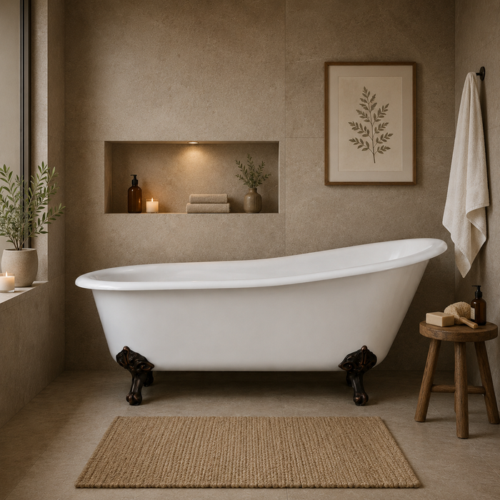 Kingston Heirloom VCTND5731B5 - Tazatina 57-Inch Cast Iron Oval Single Slipper Clawfoot Tub (No Faucet Drillings), White/Oil Rubbed Bronze