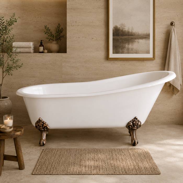 Kingston Heirloom VCTND5731B6 - Tazatina 57-Inch Cast Iron Oval Single Slipper Clawfoot Tub (No Faucet Drillings), White/Naples Bronze