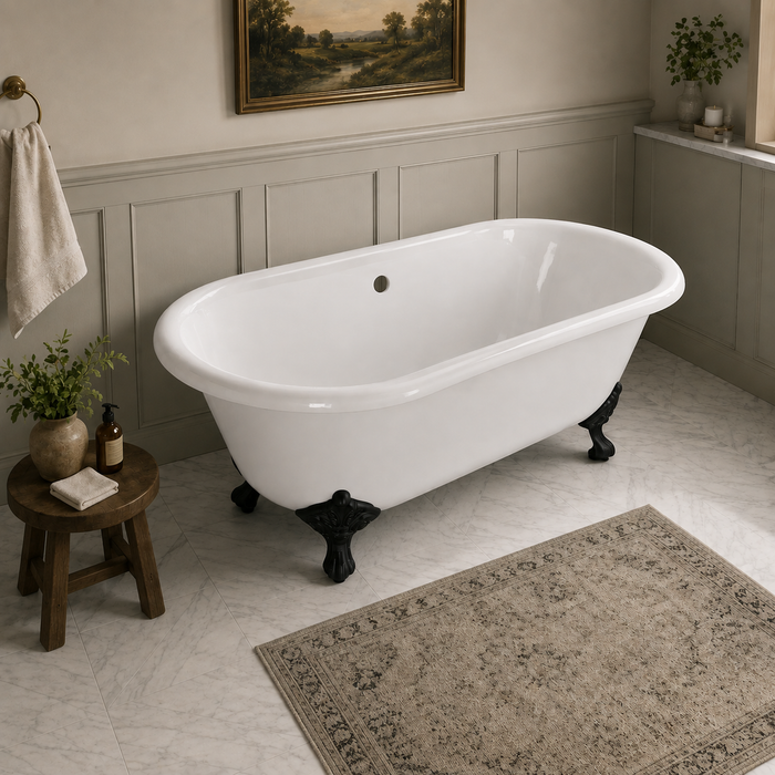 Kingston Heirloom VCTND603017NB0 - Aqua Eden 60-Inch Cast Iron Oval Double Ended Clawfoot Tub (No Faucet Drillings), White/Matte Black