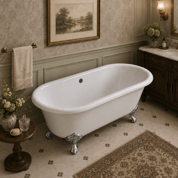 Kingston Heirloom VCTND603017NB1 - Aqua Eden 60-Inch Cast Iron Oval Double Ended Clawfoot Tub (No Faucet Drillings), White/Polished Chrome