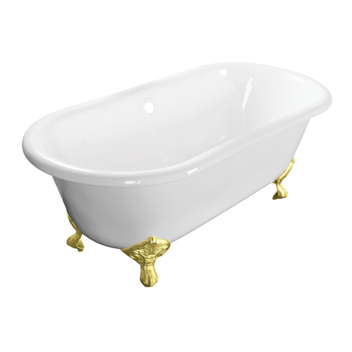 Kingston Heirloom VCTND603017NB2 - Aqua Eden 60-Inch Cast Iron Oval Double Ended Clawfoot Tub (No Faucet Drillings), White/Polished Brass