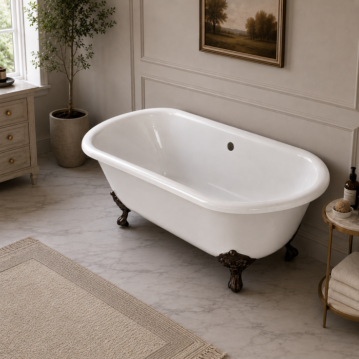 Kingston Heirloom VCTND603017NB5 - Aqua Eden 60-Inch Cast Iron Oval Double Ended Clawfoot Tub (No Faucet Drillings), White/Oil Rubbed Bronze