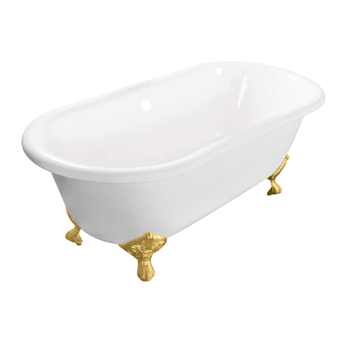 Aqua Eden VCTND603017NB7 60-Inch Cast Iron Oval Double Ended Clawfoot Tub (No Faucet Drillings), White/Brushed Brass