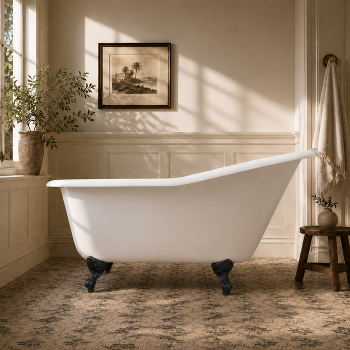 Kingston Heirloom VCTND6030NT0 - Aqua Eden 60-Inch Cast Iron Oval Single Slipper Clawfoot Tub (No Faucet Drillings), White/Matte Black