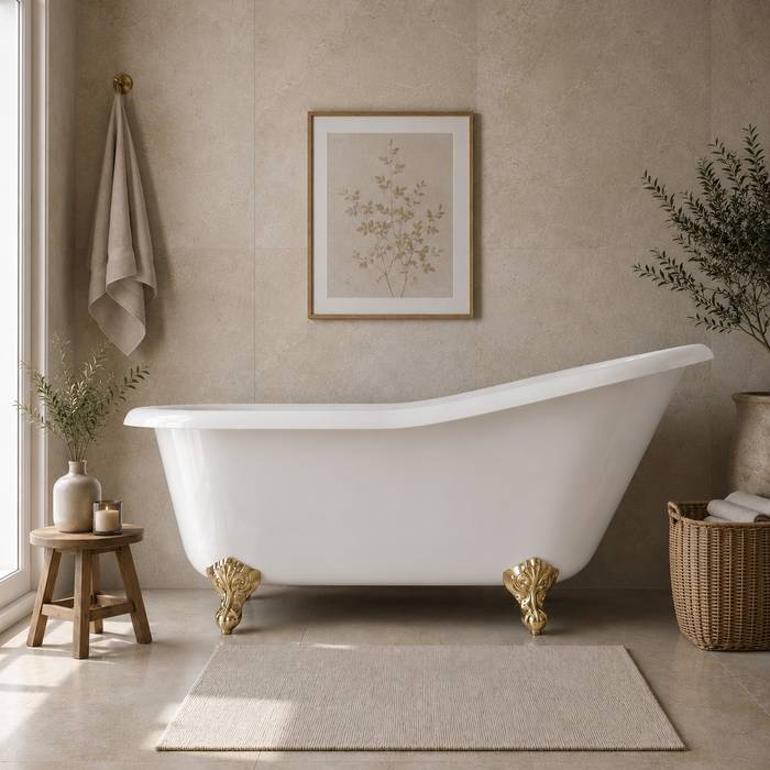 Kingston Heirloom VCTND6030NT2 - Aqua Eden 60-Inch Cast Iron Oval Single Slipper Clawfoot Tub (No Faucet Drillings), White/Polished Brass