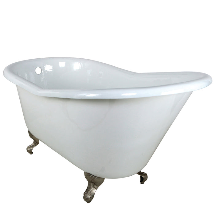 Kingston Heirloom VCTND6030NT8 - Aqua Eden 60-Inch Cast Iron Oval Single Slipper Clawfoot Tub (No Faucet Drillings), White/Brushed Nickel