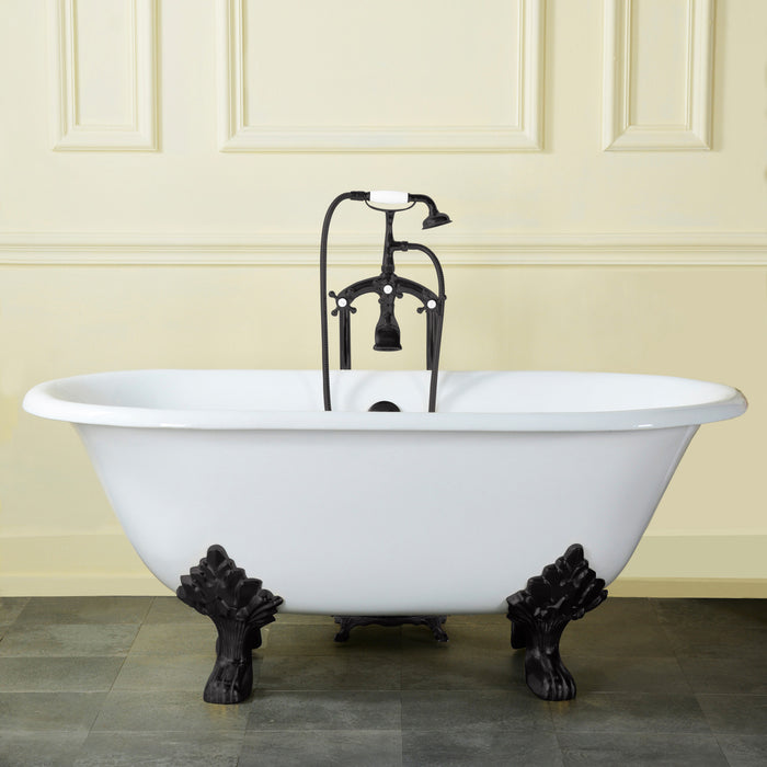 Aqua Eden VCTND603119NC0 60-Inch Cast Iron Oval Double Ended Clawfoot Tub (No Faucet Drillings), White/Matte Black