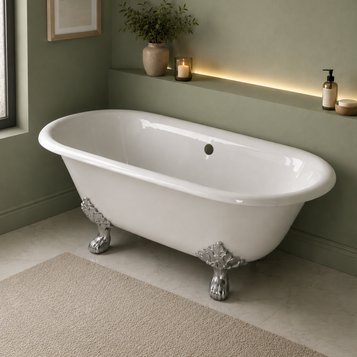 Kingston Heirloom VCTND603119NC1 - Aqua Eden 60-Inch Cast Iron Oval Double Ended Clawfoot Tub (No Faucet Drillings), White/Polished Chrome
