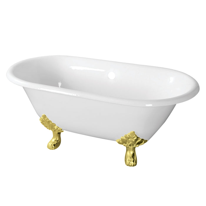 Kingston Heirloom VCTND603119NC2 - Aqua Eden 60-Inch Cast Iron Oval Double Ended Clawfoot Tub (No Faucet Drillings), White/Polished Brass