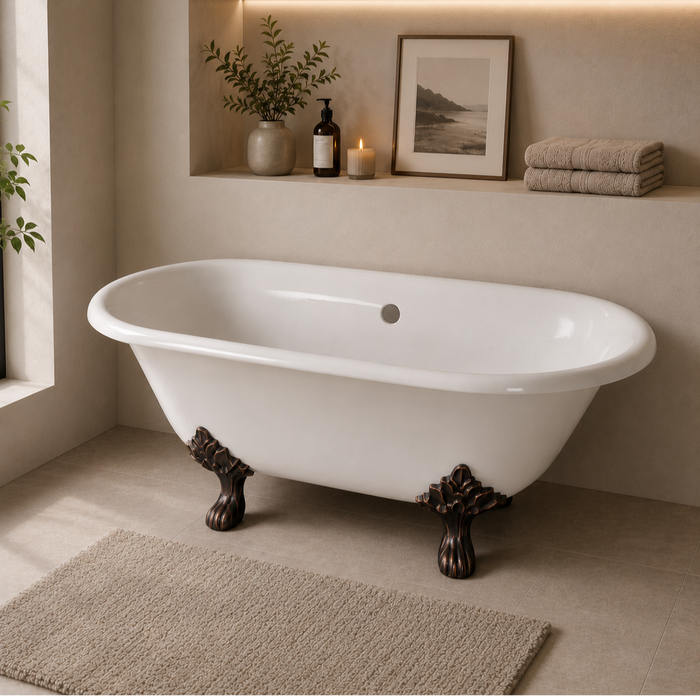 Kingston Heirloom VCTND603119NC5 - Aqua Eden 60-Inch Cast Iron Oval Double Ended Clawfoot Tub (No Faucet Drillings), White/Oil Rubbed Bronze