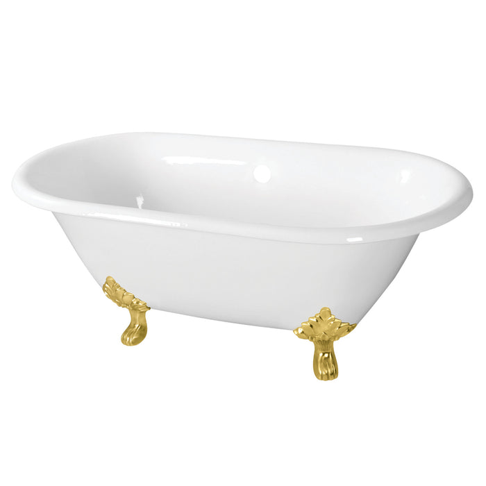 Kingston Heirloom VCTND603119NC7 - Aqua Eden 60-Inch Cast Iron Oval Double Ended Clawfoot Tub (No Faucet Drillings), White/Brushed Brass
