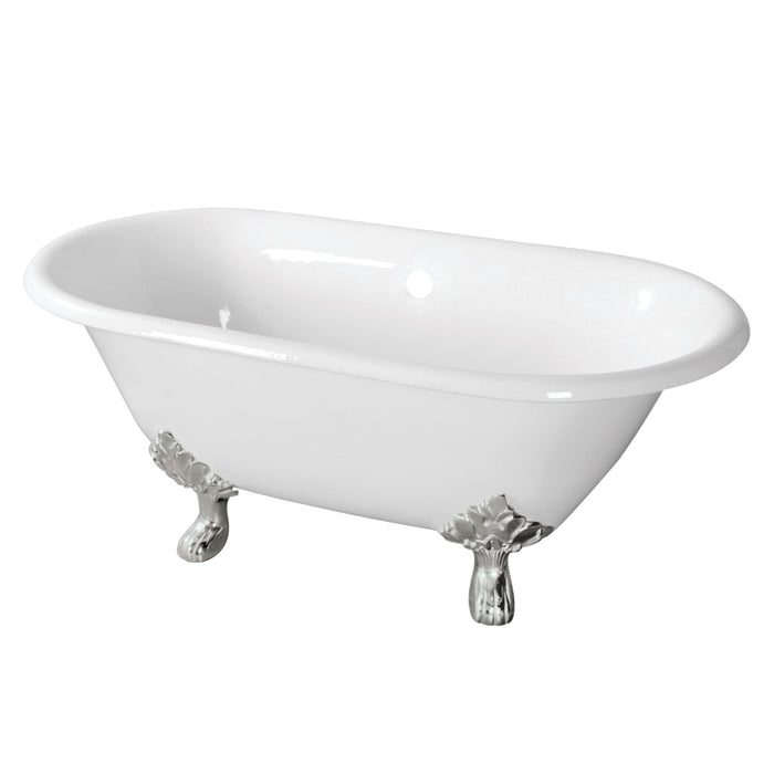 Aqua Eden VCTND603119NC8 60-Inch Cast Iron Oval Double Ended Clawfoot Tub (No Faucet Drillings), White/Brushed Nickel