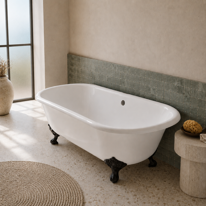 Kingston Heirloom VCTND663013NB0 - Aqua Eden 66-Inch Cast Iron Oval Double Ended Clawfoot Tub (No Faucet Drillings), White/Matte Black