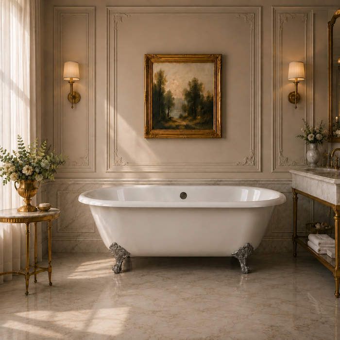 Kingston Heirloom VCTND663013NB1 - Aqua Eden 66-Inch Cast Iron Oval Double Ended Clawfoot Tub (No Faucet Drillings), White/Polished Chrome