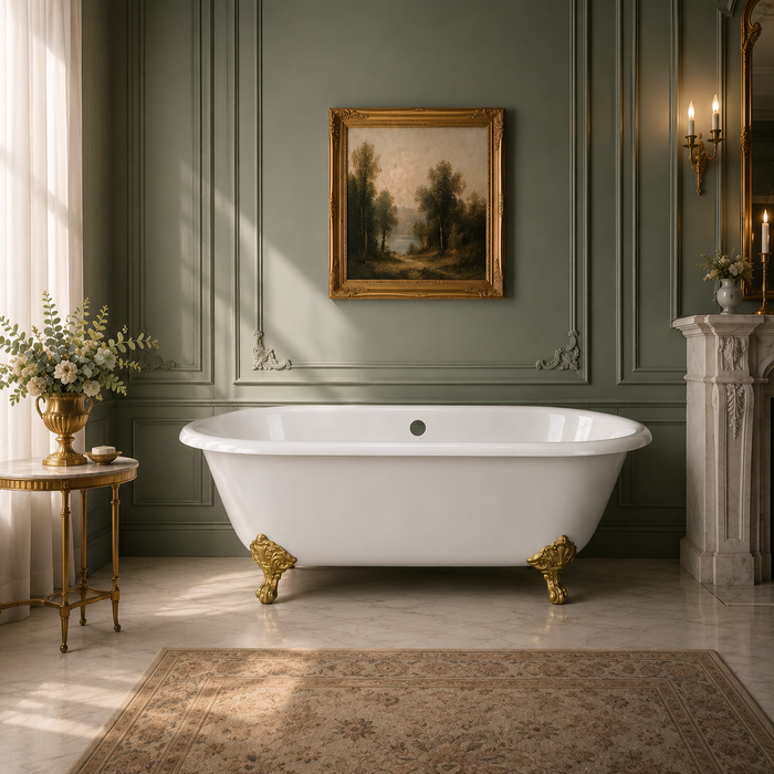 Kingston Heirloom VCTND663013NB2 - Aqua Eden 66-Inch Cast Iron Oval Double Ended Clawfoot Tub (No Faucet Drillings), White/Polished Brass