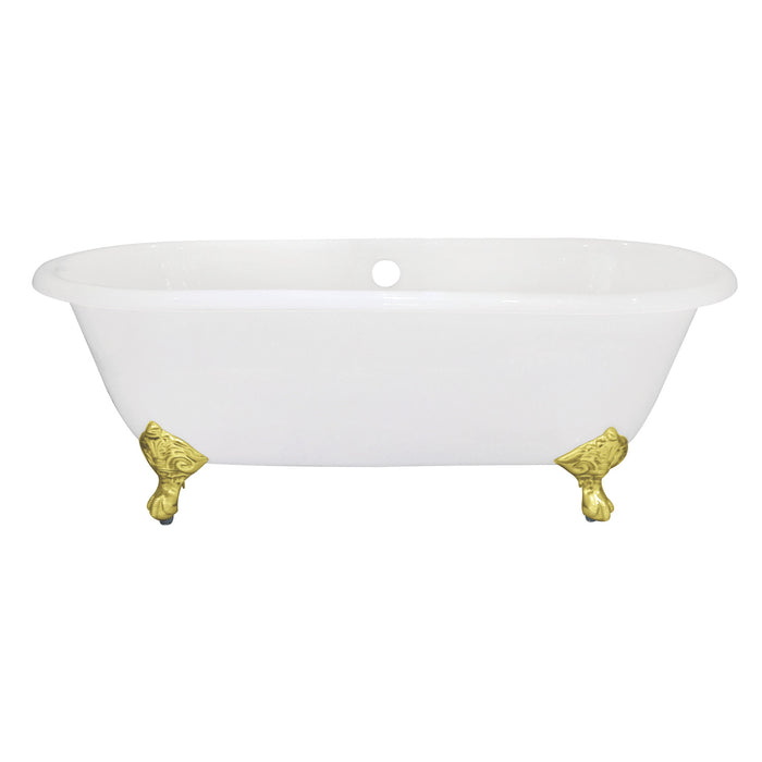 Kingston Heirloom VCTND663013NB2 - Aqua Eden 66-Inch Cast Iron Oval Double Ended Clawfoot Tub (No Faucet Drillings), White/Polished Brass