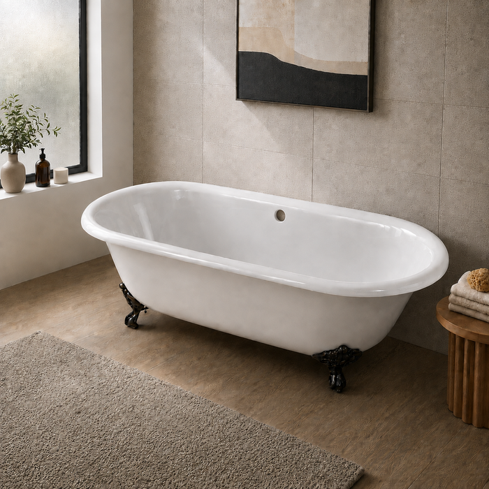 Kingston Heirloom VCTND663013NB5 - Aqua Eden 66-Inch Cast Iron Oval Double Ended Clawfoot Tub (No Faucet Drillings), White/Oil Rubbed Bronze