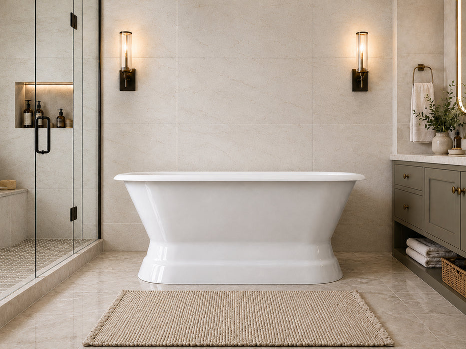 Kingston Heirloom VCTND663024 - Aqua Eden 66-Inch Cast Iron Oval Double Ended Pedestal Tub (No Faucet Drillings), White