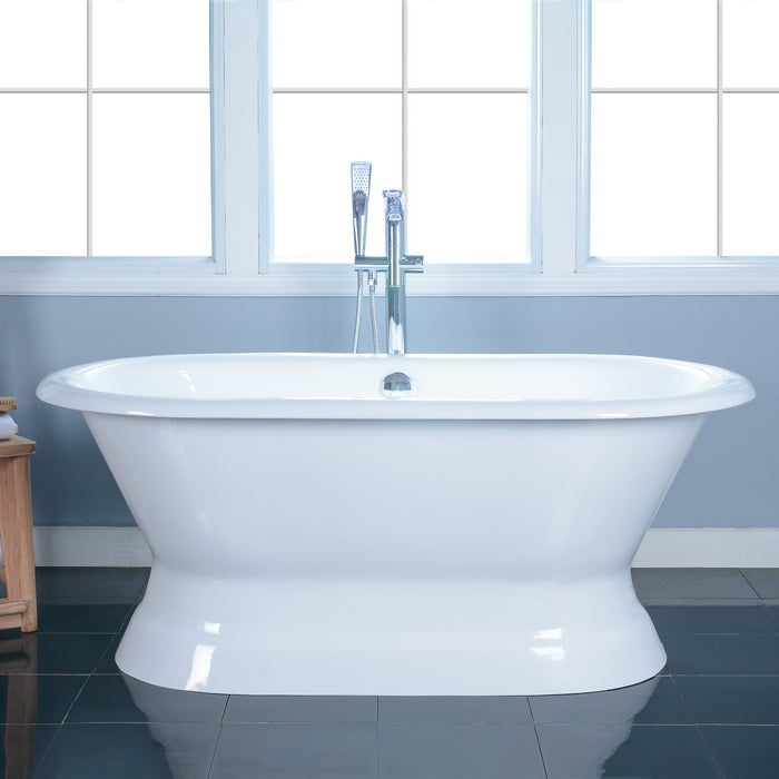 Kingston Heirloom VCTND663024 - Aqua Eden 66-Inch Cast Iron Oval Double Ended Pedestal Tub (No Faucet Drillings), White