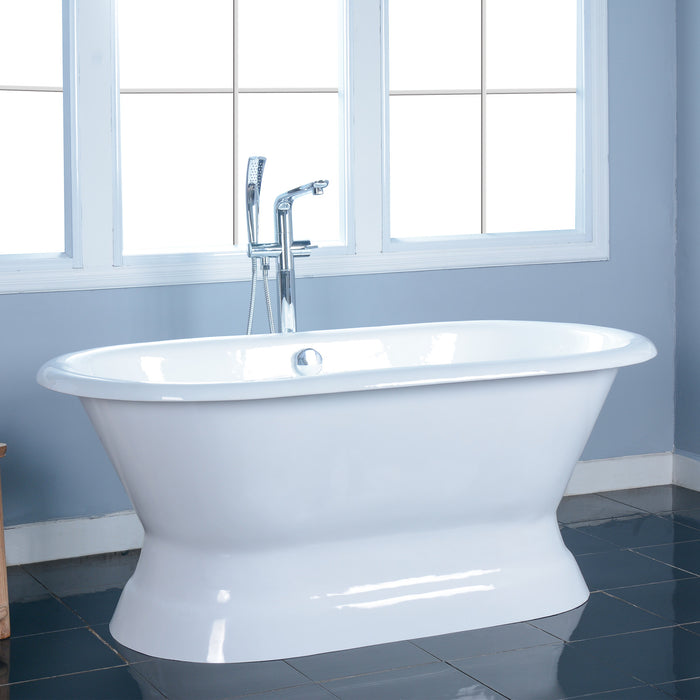 Kingston Heirloom VCTND663024 - Aqua Eden 66-Inch Cast Iron Oval Double Ended Pedestal Tub (No Faucet Drillings), White