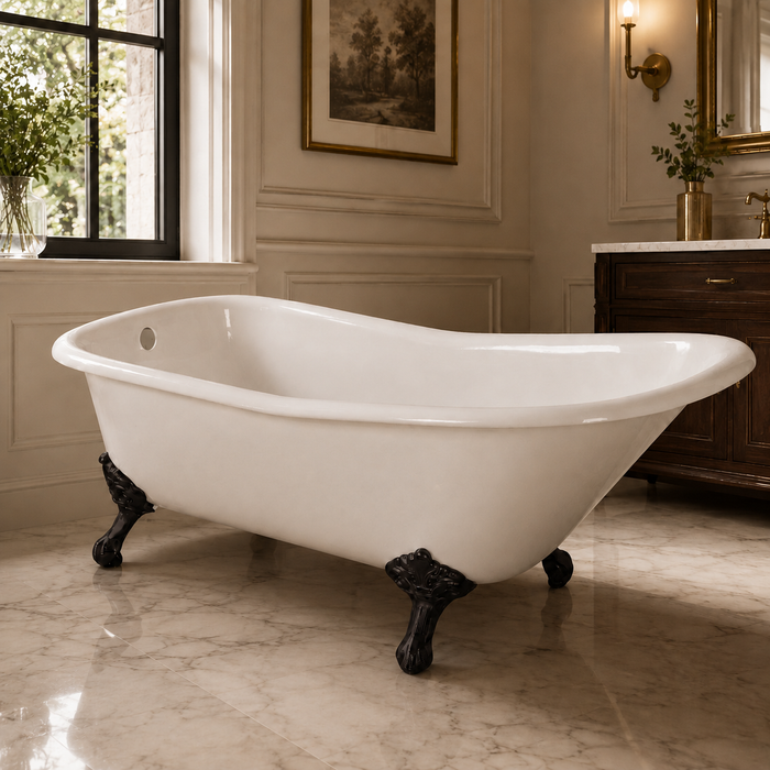 Kingston Heirloom VCTND6630NF0 - Aqua Eden 67-Inch Cast Iron Classic Flat-Rim Single Slipper Clawfoot Tub (No Faucet Drillings), White/Matte Black