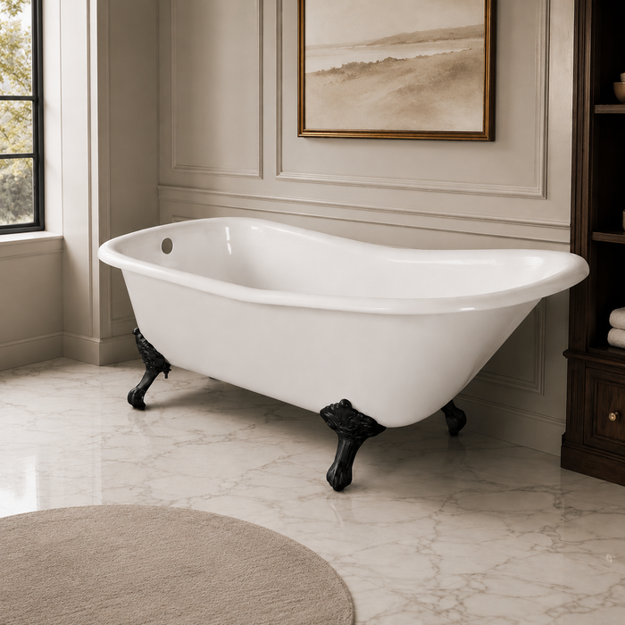 Kingston Heirloom VCTND6630NF5 - Aqua Eden 67-Inch Cast Iron Classic Flat-Rim Single Slipper Clawfoot Tub (No Faucet Drillings), White/Oil Rubbed Bronze