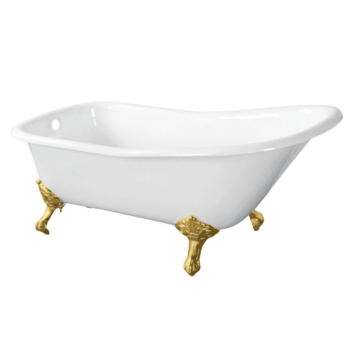 Kingston Heirloom VCTND6630NF7 - Aqua Eden 67-Inch Cast Iron Classic Flat-Rim Single Slipper Clawfoot Tub (No Faucet Drillings), White/Brushed Brass
