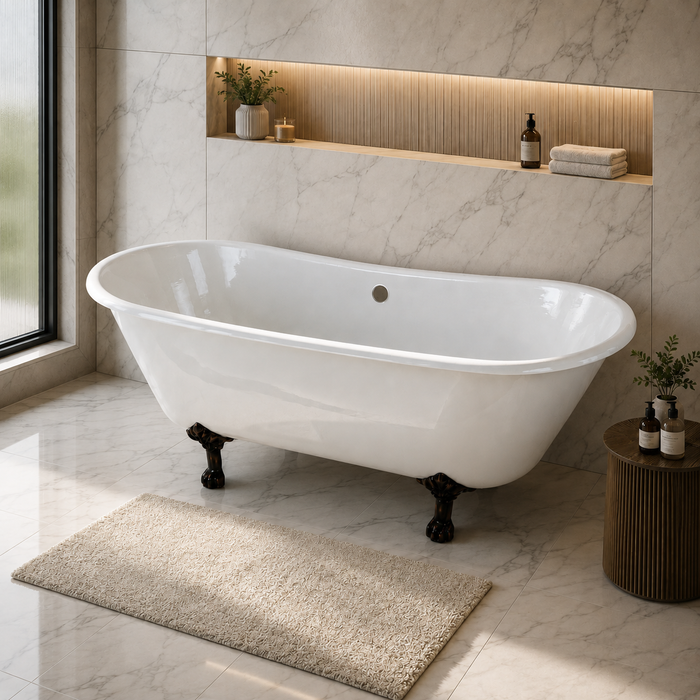 Kingston Heirloom VCTND6728NH5 - Aqua Eden 67-Inch Cast Iron Oval Double Slipper Clawfoot Tub (No Faucet Drillings), White/Oil Rubbed Bronze