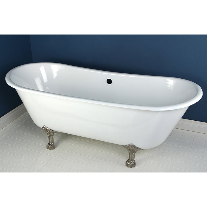 Kingston Heirloom VCTND6728NH8 - Aqua Eden 67-Inch Cast Iron Oval Double Slipper Clawfoot Tub (No Faucet Drillings), White/Brushed Nickel