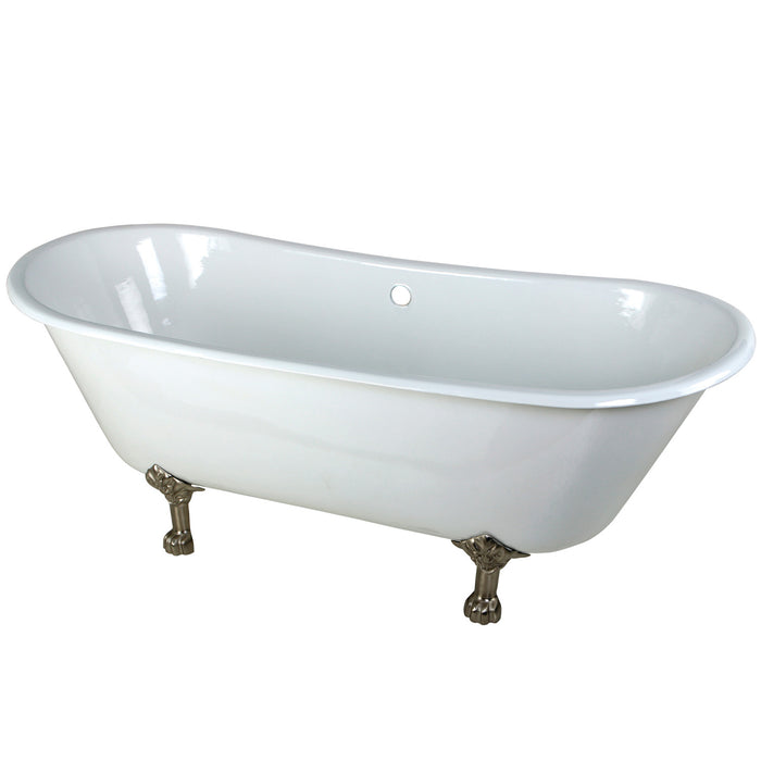 Kingston Heirloom VCTND6728NH8 - Aqua Eden 67-Inch Cast Iron Oval Double Slipper Clawfoot Tub (No Faucet Drillings), White/Brushed Nickel
