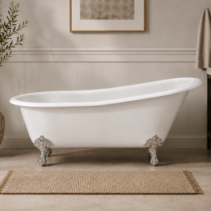 Kingston Heirloom VCTND673122ZB1 - Aqua Eden 67-Inch Cast Iron Oval Single Slipper Clawfoot Tub (No Faucet Drillings), White/Polished Chrome