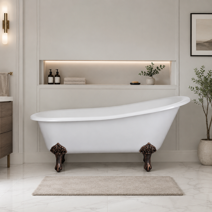 Kingston Heirloom VCTND673122ZB5 - Aqua Eden 67-Inch Cast Iron Oval Single Slipper Clawfoot Tub (No Faucet Drillings), White/Oil Rubbed Bronze