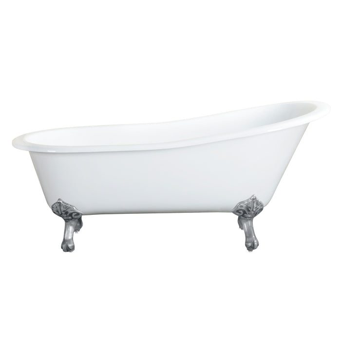 Kingston Heirloom VCTND673122ZB8 - Aqua Eden 67-Inch Cast Iron Oval Single Slipper Clawfoot Tub (No Faucet Drillings), White/Brushed Nickel