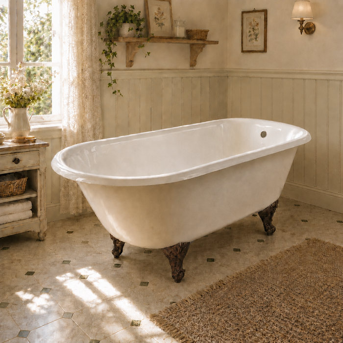 Kingston Heirloom VCTND673123T5 - Aqua Eden 66-Inch Cast Iron Oval Rectangular Roll Top Clawfoot Tub (No Faucet Drillings), White/Oil Rubbed Bronze