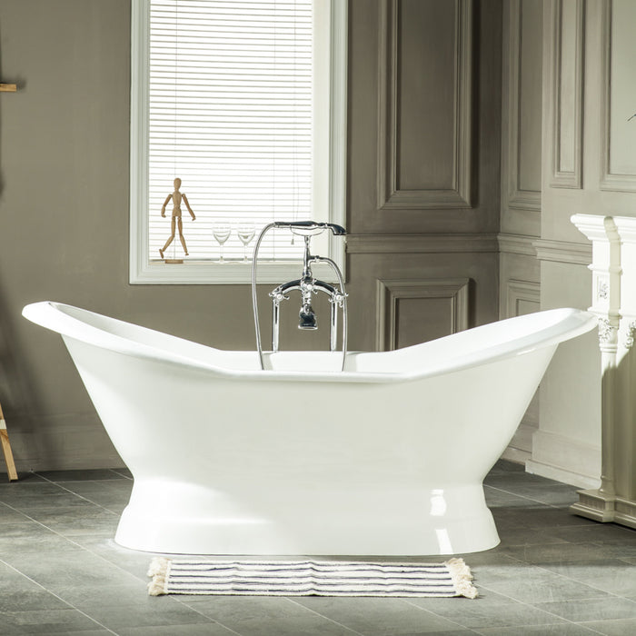 Kingston Heirloom VCTND723130 - Aqua Eden 72-Inch Cast Iron Oval Double Slipper Pedestal Tub (No Faucet Drillings), White