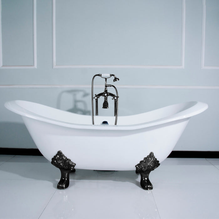 Kingston Heirloom VCTND7231NC0 - Aqua Eden 72-Inch Cast Iron Oval Double Slipper Clawfoot Tub (No Faucet Drillings), White/Matte Black