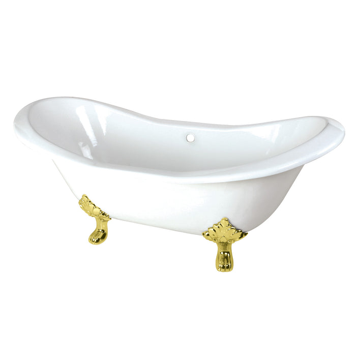 Kingston Heirloom VCTND7231NC2 - Aqua Eden 72-Inch Cast Iron Oval Double Slipper Clawfoot Tub (No Faucet Drillings), White/Polished Brass
