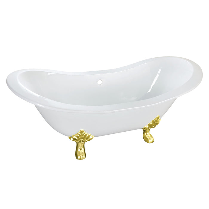 Kingston Heirloom VCTNDS6130NC2 - Aqua Eden 61-Inch Cast Iron Oval Double Slipper Clawfoot Tub (No Faucet Drillings), White/Polished Brass